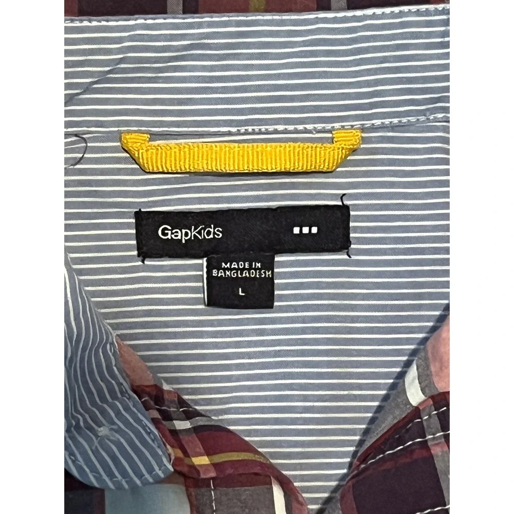 GapKids Button Down Shirt Boys Size L Burgundy Plaid Long Sleeve School Church